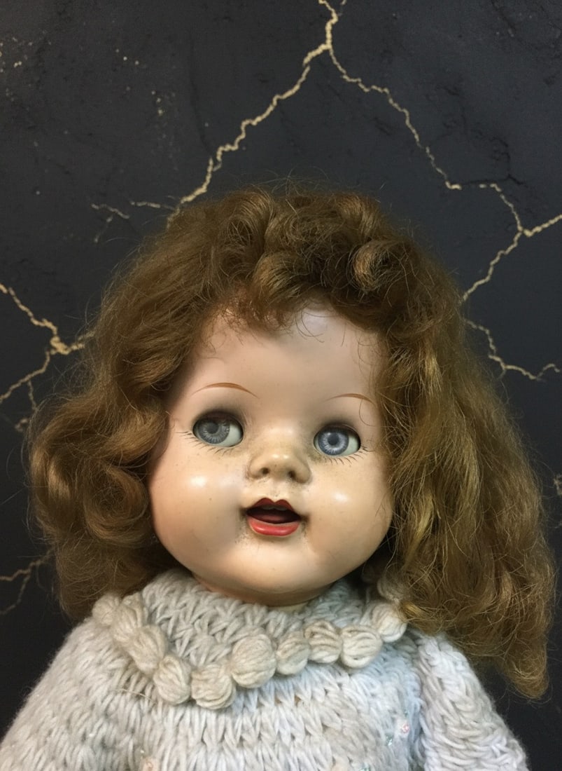 Vintage 1950s Hard Plastic Walking Doll 16" Saucy Face Toy Figure (1 of 7)