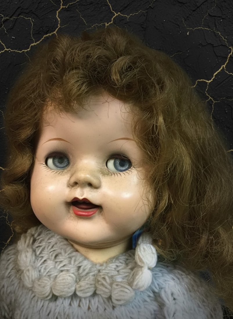 Vintage 1950s Hard Plastic Walking Doll 16" Saucy Face Toy Figure - 4