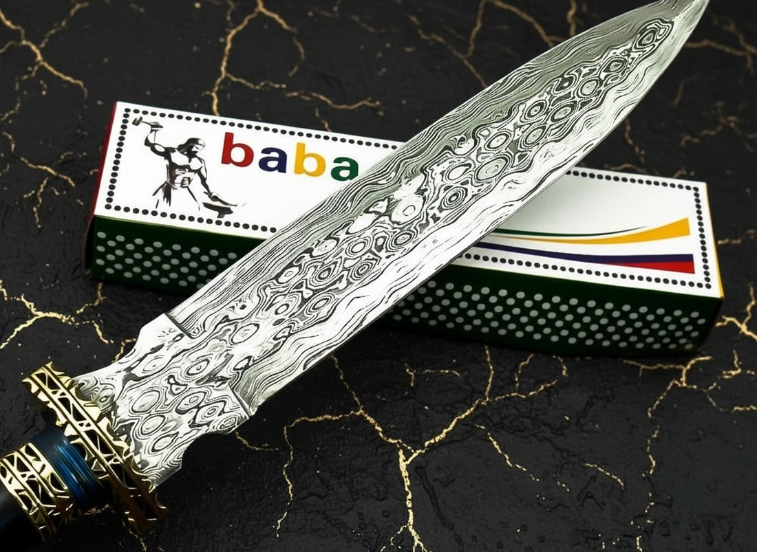 Handcrafted Damascus Steel Hunting Dagger Knife Wood and Resin Handle - 3