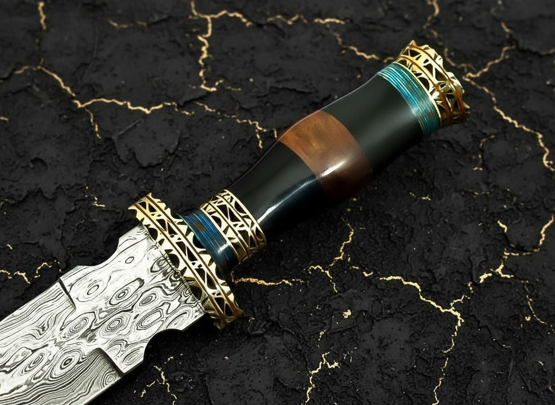 Handcrafted Damascus Steel Hunting Dagger Knife Wood and Resin Handle - 6