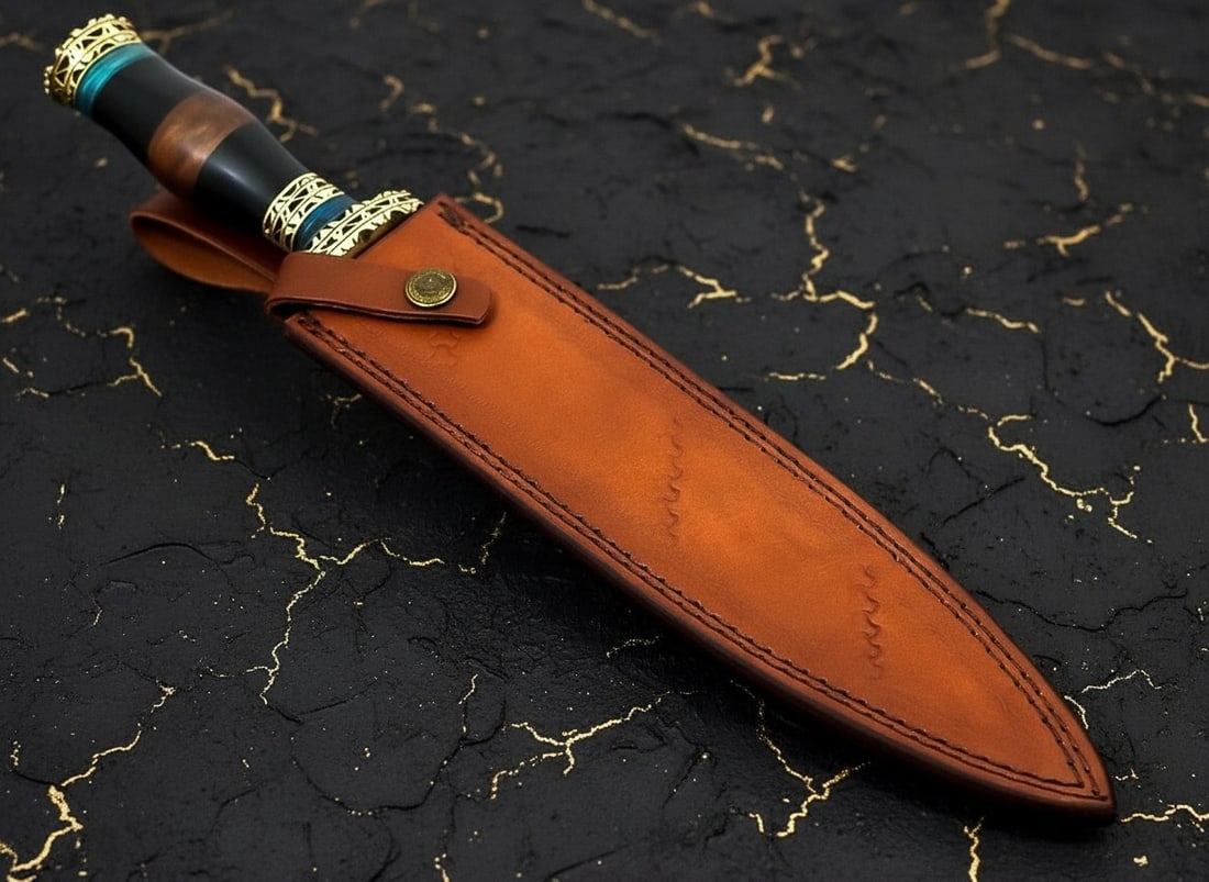 Handcrafted Damascus Steel Hunting Dagger Knife Wood and Resin Handle - 7