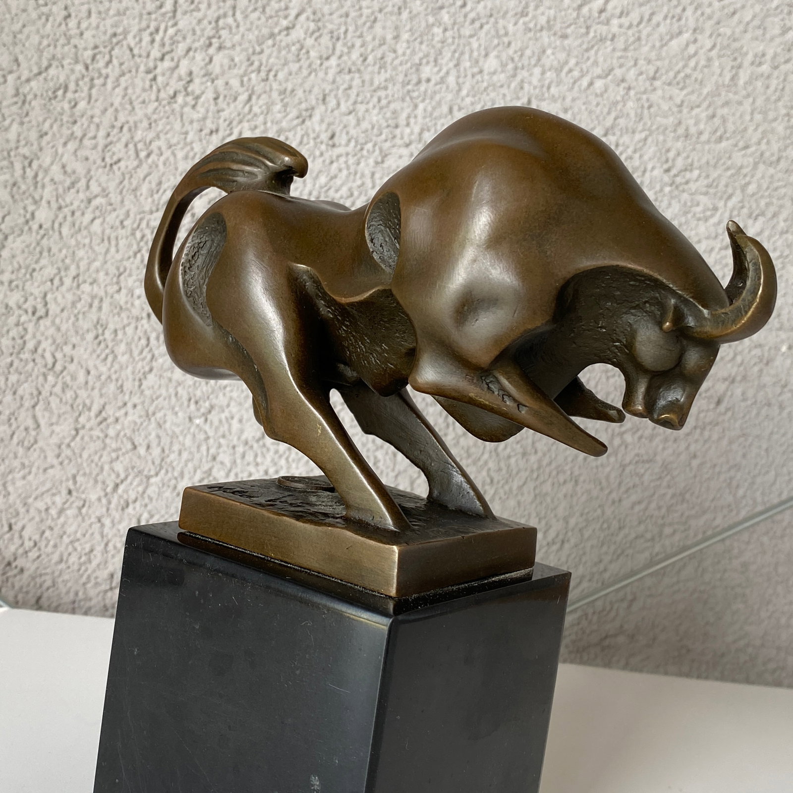 Milo Bronze Bull / Bull market run statue on a marble baze - 3