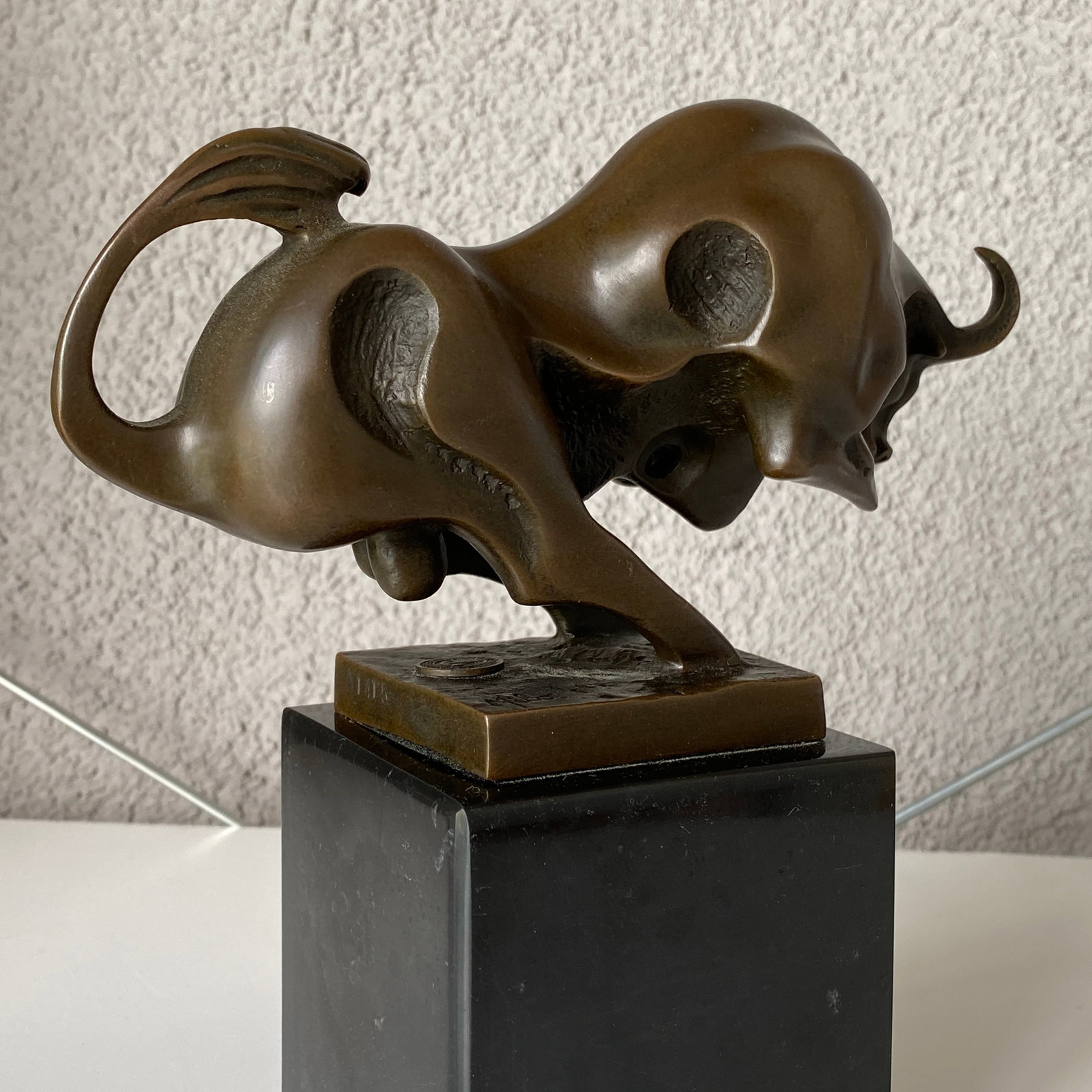 Milo Bronze Bull / Bull market run statue on a marble baze - 4