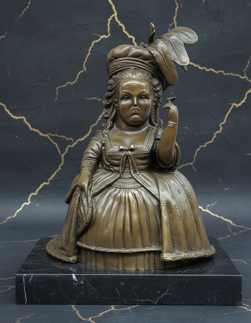 Heavy Bronze Marie Antoinette Figurine Art Sculpture Botero Inspired Piece: Title:Heavy Bronze Marie Antoinette Figurine Art Sculpture Botero Inspired Piece Description:This museum-quality sculpture captures the essence of royal elegance through a whimsical, modern