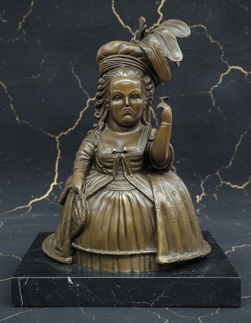 Heavy Bronze Marie Antoinette Figurine Art Sculpture Botero Inspired Piece - 2