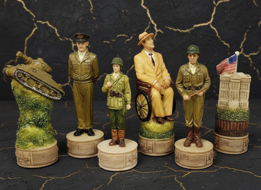WW2 Military Theme Chessmen Set US vs German Forces No Board Included: Title:WW2 Military Theme Chessmen Set US vs German Forces No Board Included Description:This 32-piece chess set features highly detailed, hand painted figures depicting a World War 2 theme between US 