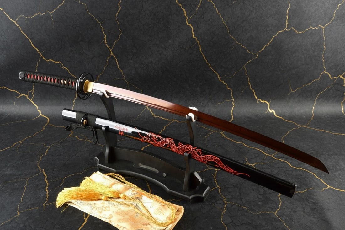 40" Folded Damascus Steel Japanese Samurai Sword Razor Sharp Red Dragon (1 of 6)