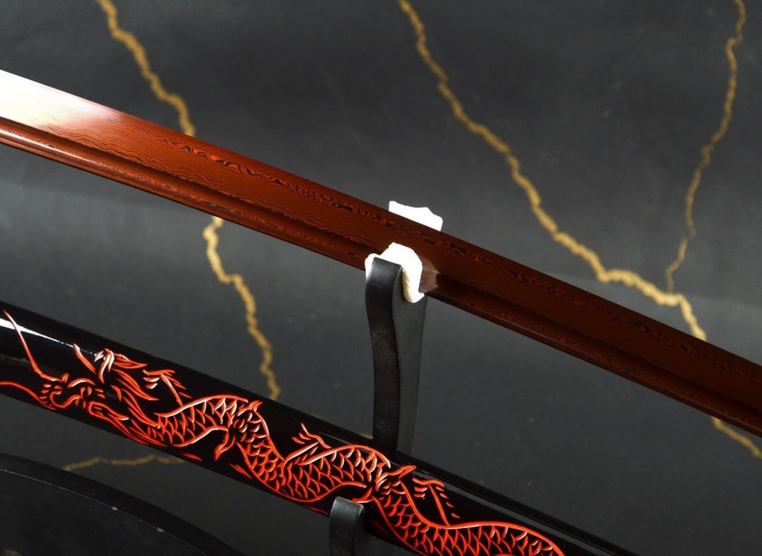 40" Folded Damascus Steel Japanese Samurai Sword Razor Sharp Red Dragon - 3