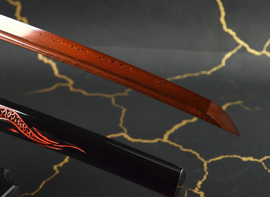 40" Folded Damascus Steel Japanese Samurai Sword Razor Sharp Red Dragon - 4