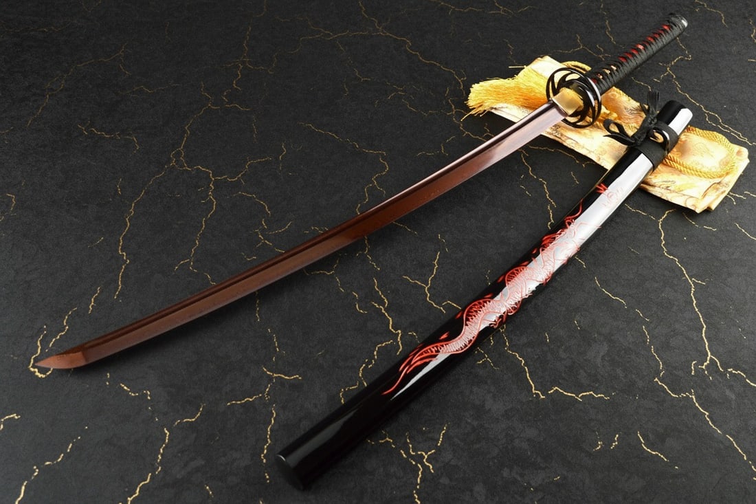 40" Folded Damascus Steel Japanese Samurai Sword Razor Sharp Red Dragon - 5