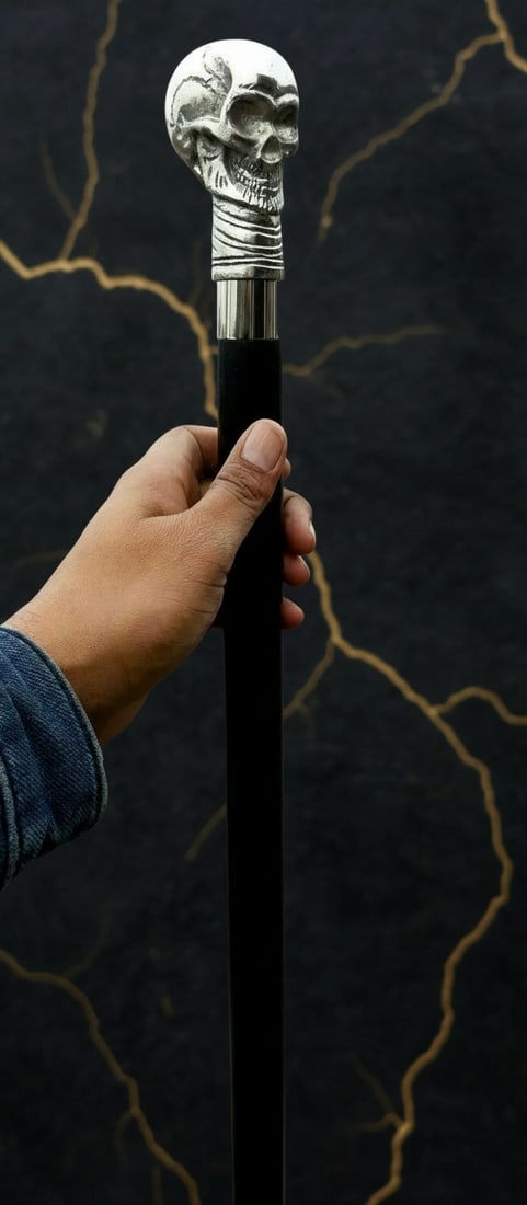 Ornate Brass Skull Grip Wood Walking Stick Antique Style Cane: Title:Ornate Brass Skull Grip Wood Walking Stick Antique Style Cane Description:This handcrafted walking stick features a brass handle paired with a three-section wooden shaft. It is designed as a dec