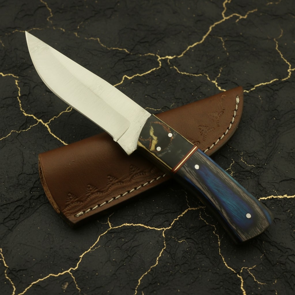 Handmade Damascus Steel Skinning Knife Fixed Blade Hunting Tool with Sheath - 3
