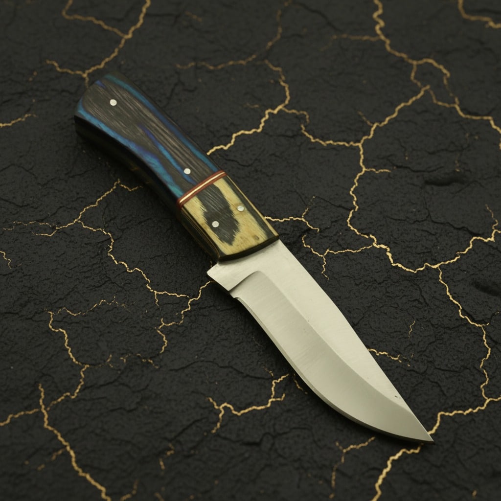 Handmade Damascus Steel Skinning Knife Fixed Blade Hunting Tool with Sheath - 4
