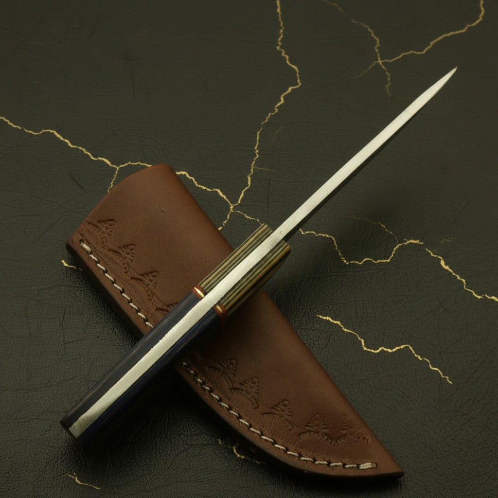 Handmade Damascus Steel Skinning Knife Fixed Blade Hunting Tool with Sheath - 5