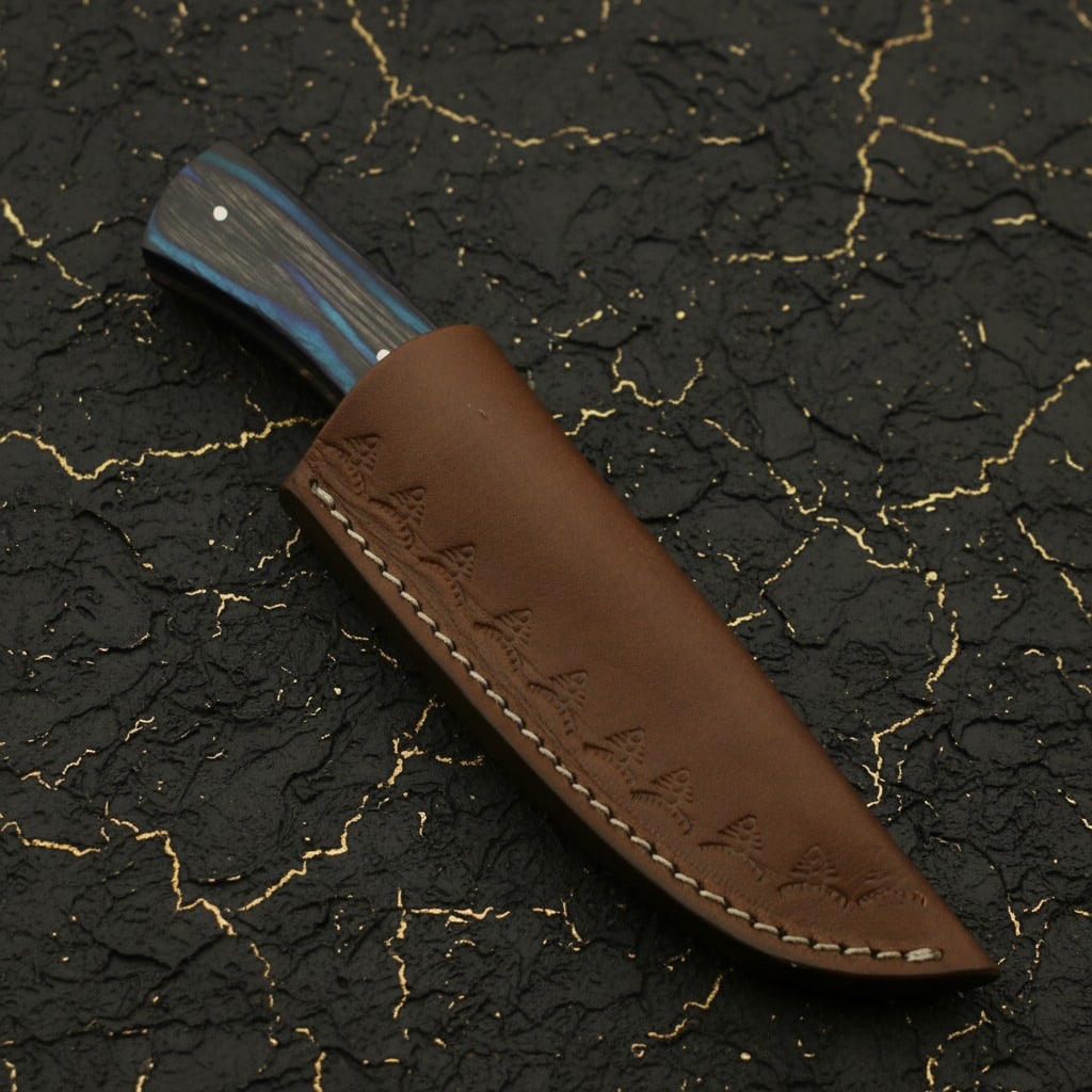 Handmade Damascus Steel Skinning Knife Fixed Blade Hunting Tool with Sheath - 6