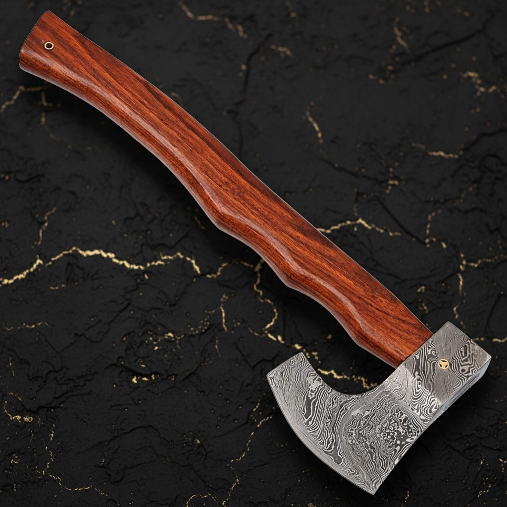 Handmade Damascus Steel Viking Axe Forged Blade Custom Medieval Hatchet - 2