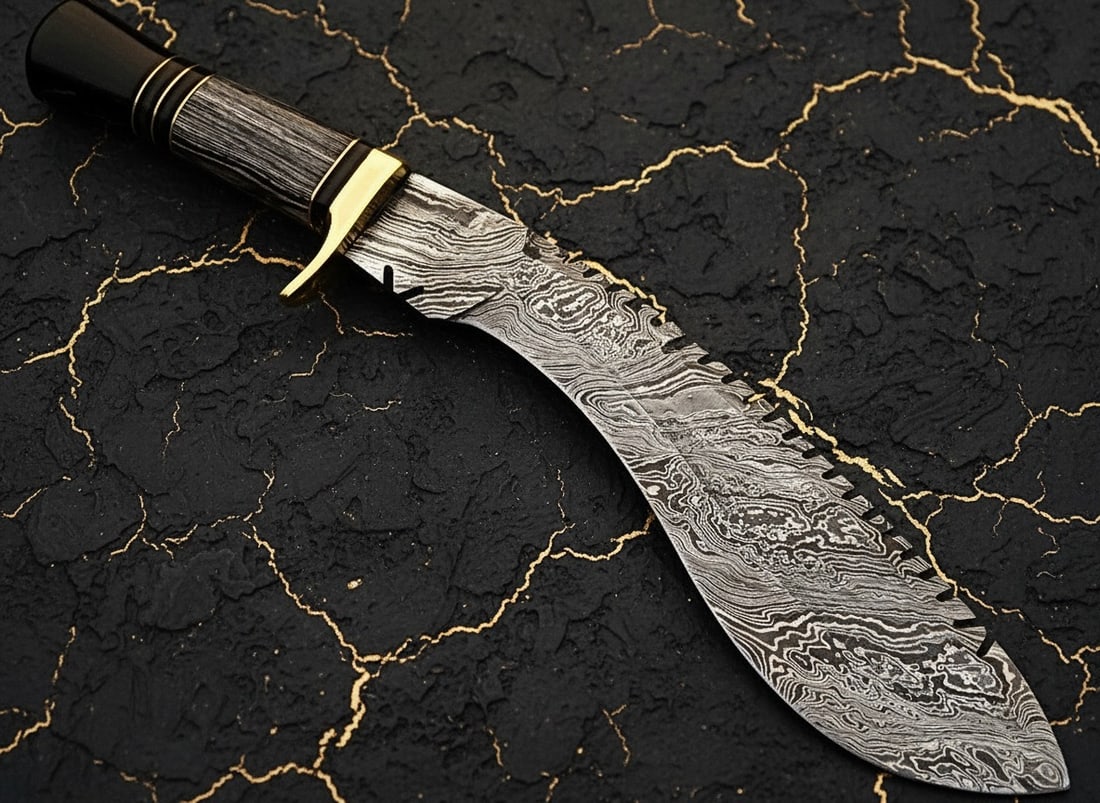 Handcrafted Damascus Steel Kukri Blade, Wood & Buffalo Horn Handle Knife - 2