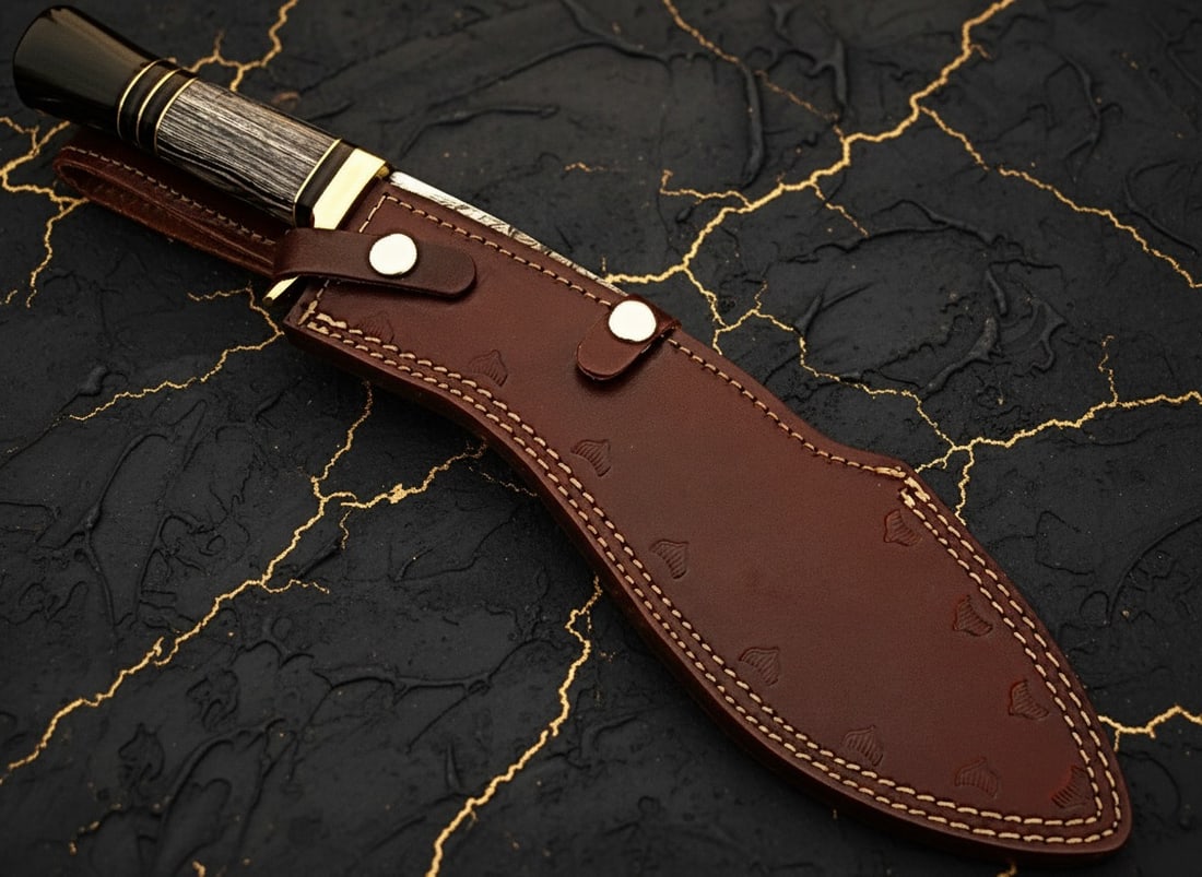 Handcrafted Damascus Steel Kukri Blade, Wood & Buffalo Horn Handle Knife - 3