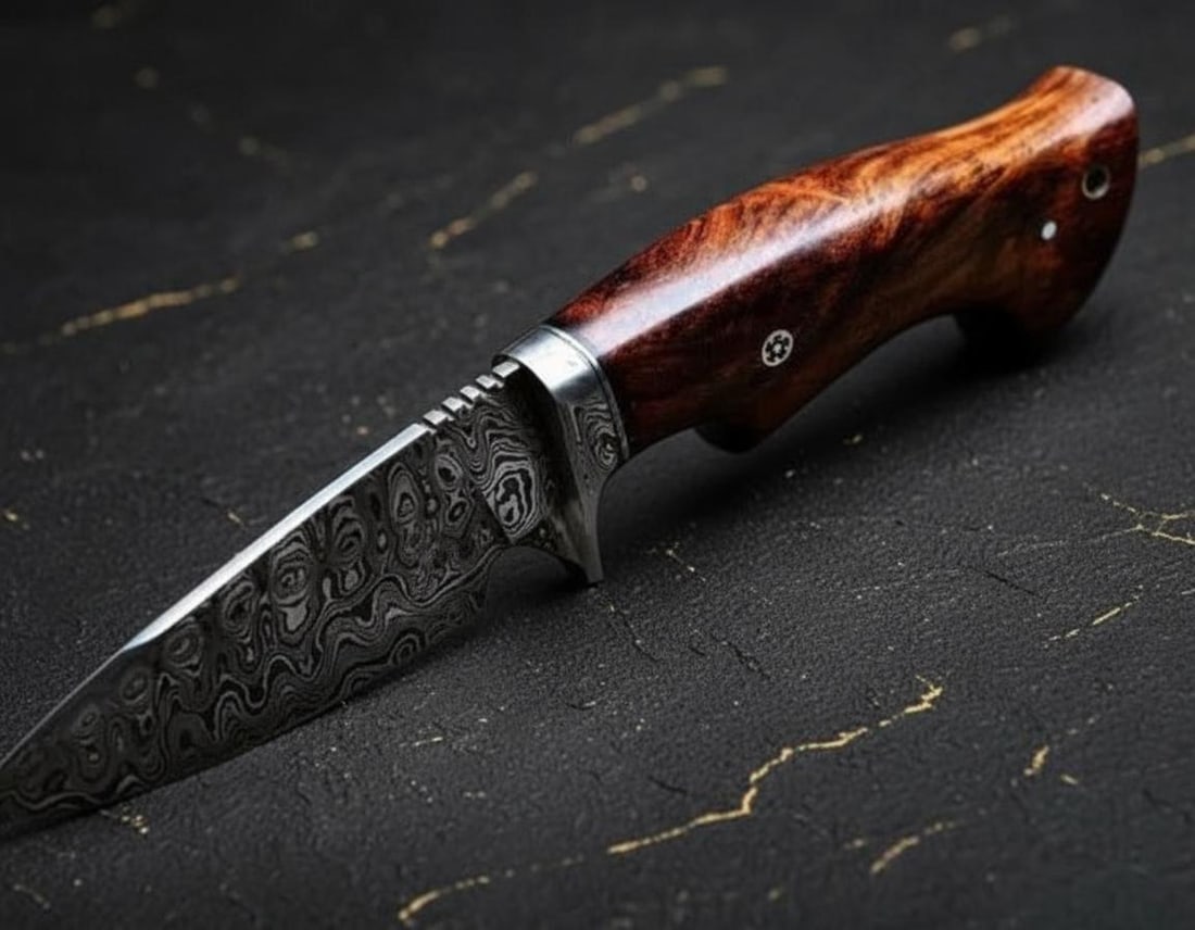Handmade Forged Damascus Steel Bowie Knife with Rosewood Handle & Leather Sheath - 3