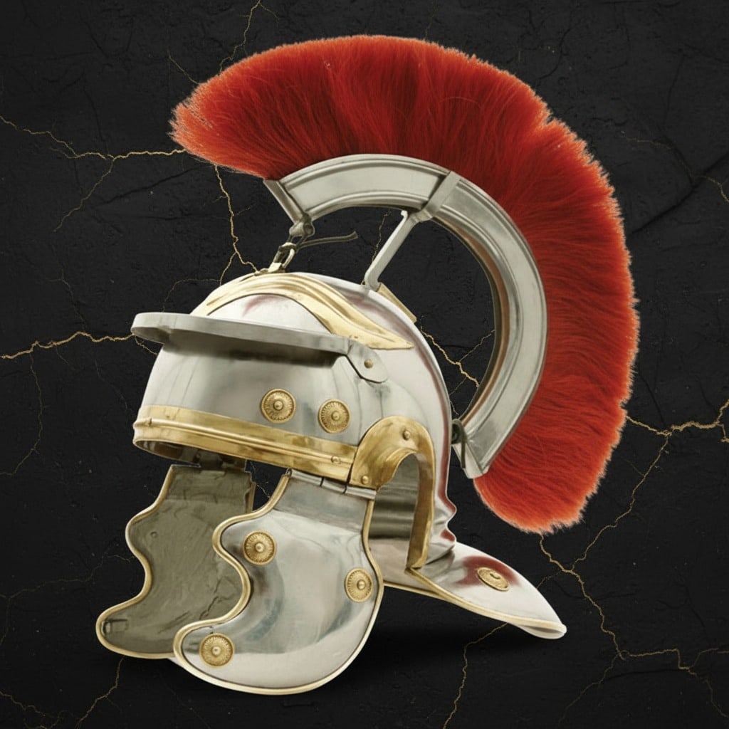 Roman Centurion Gallic Helmet 18g Steel Red Plume Imperial Italic Armor - 2