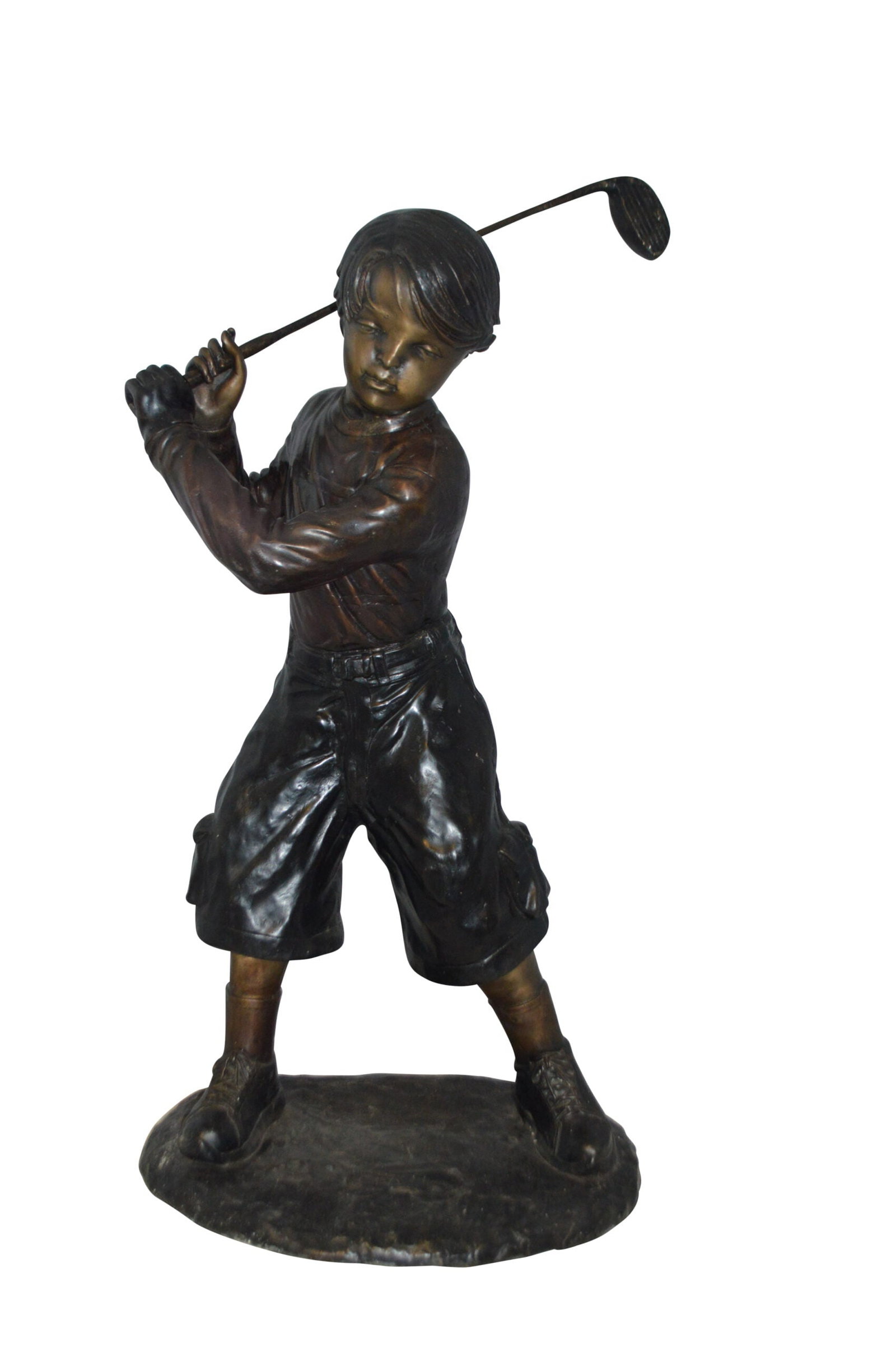 Young Boy Plays Golf Bronze Statue - Size: 19"L x 21"W x 45"H. - 3
