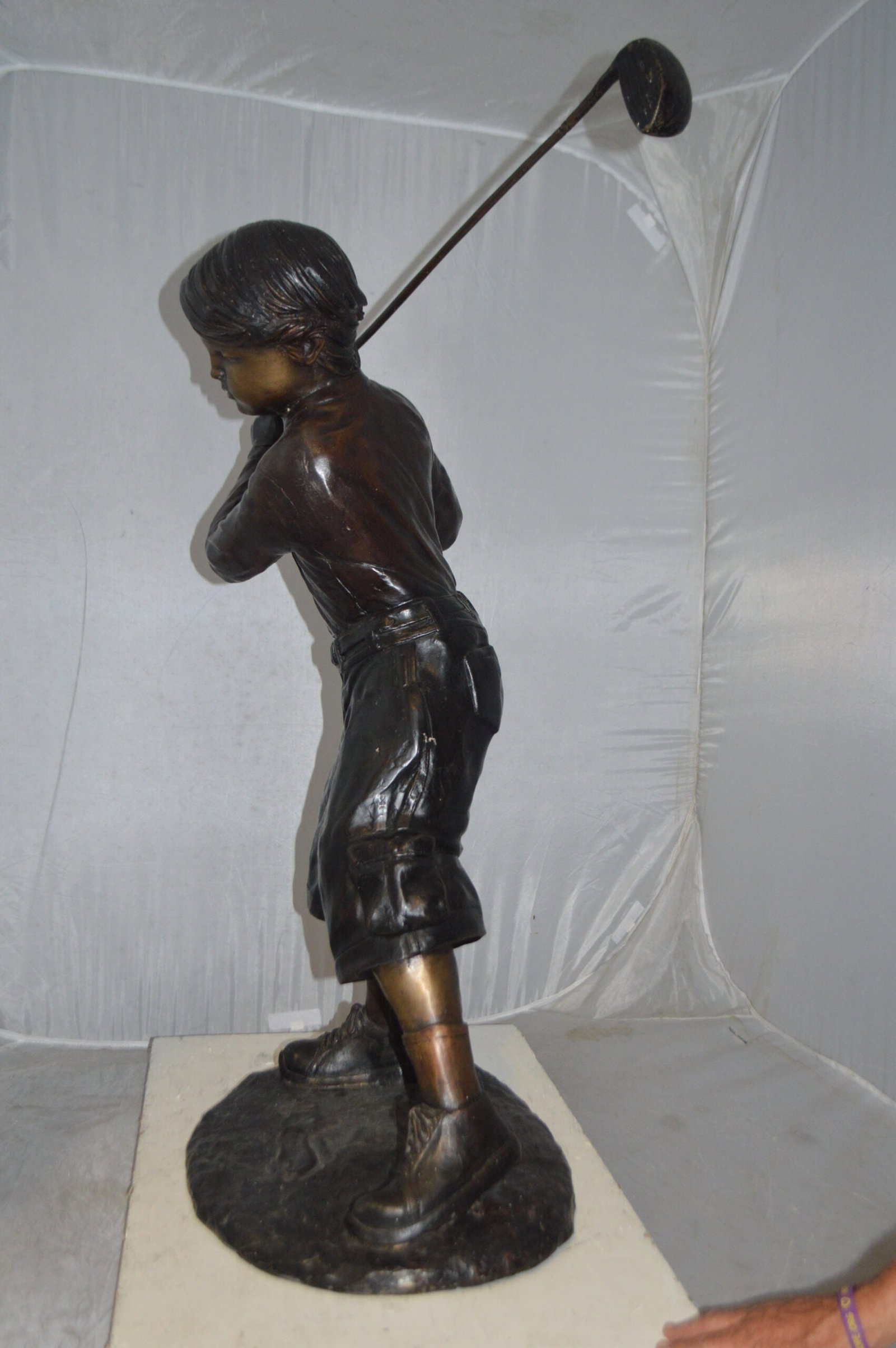 Young Boy Plays Golf Bronze Statue - Size: 19"L x 21"W x 45"H. - 6