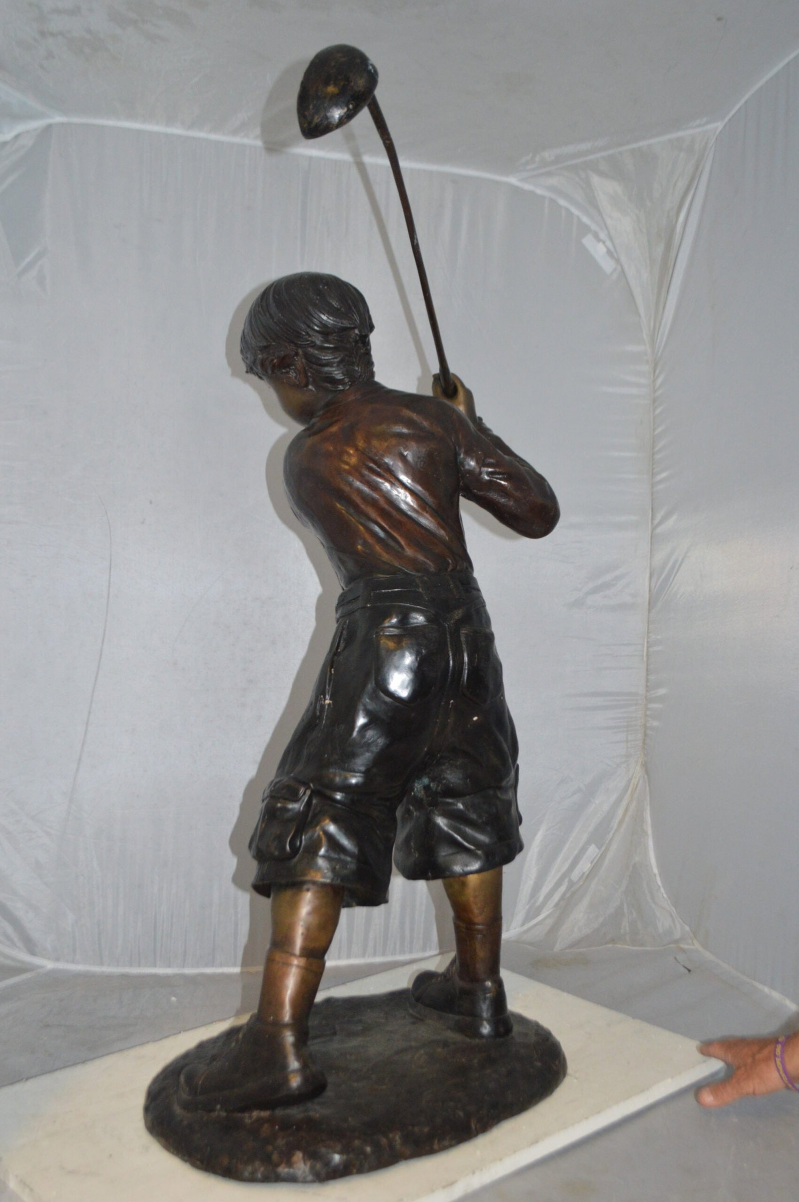 Young Boy Plays Golf Bronze Statue - Size: 19"L x 21"W x 45"H. - 7