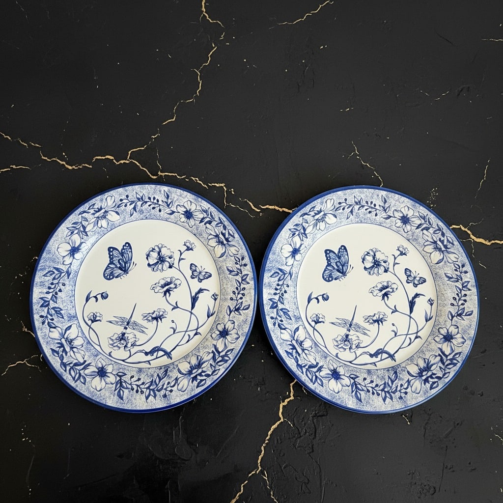 8pc Vintage Blue & White Tin Decorative Plates 10" Wall Display Set - 10