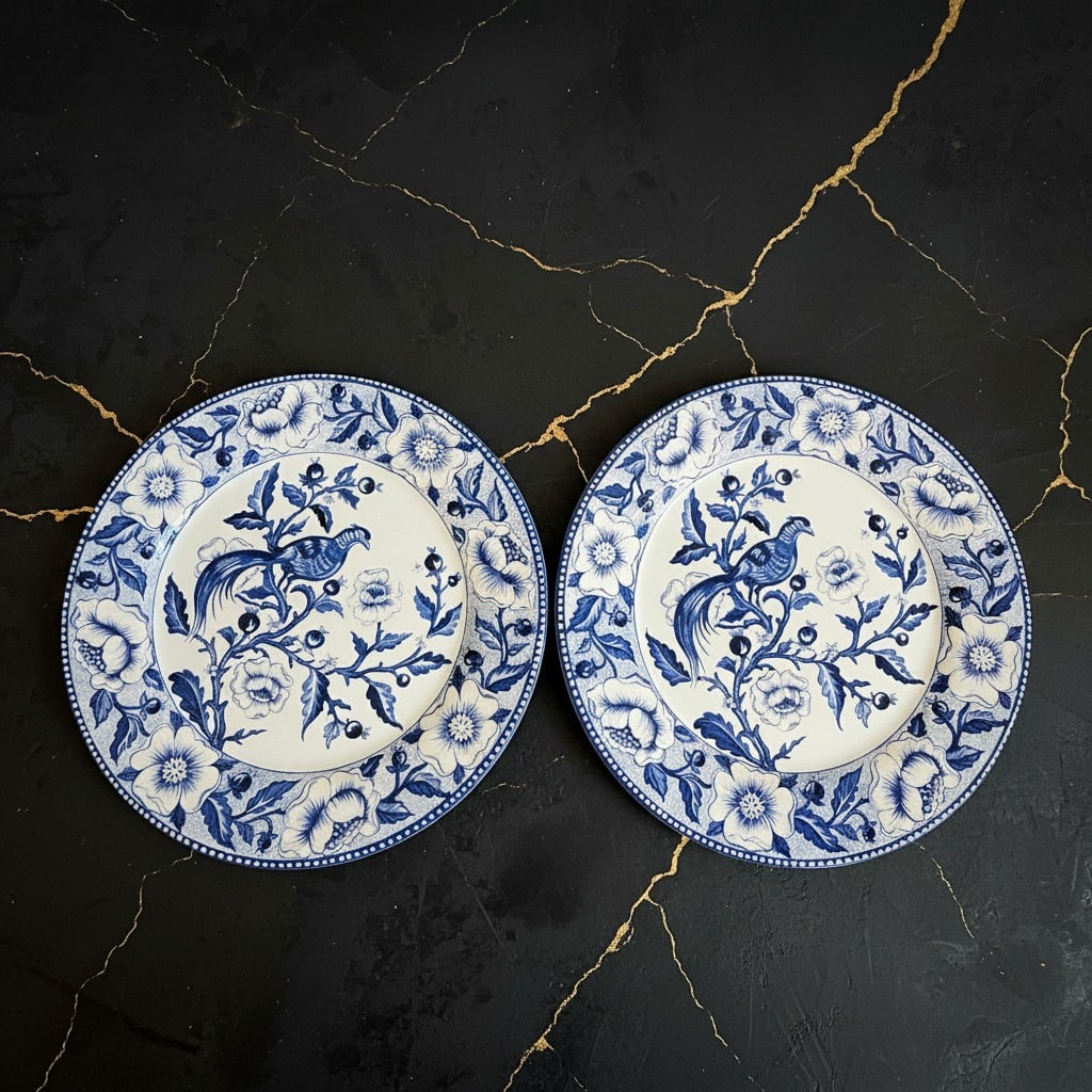 8pc Vintage Blue & White Tin Decorative Plates 10" Wall Display Set - 8