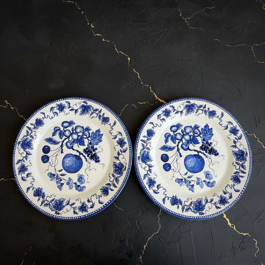 8pc Vintage Blue & White Tin Decorative Plates 10" Wall Display Set - 9