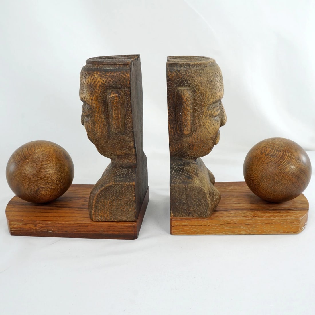 Pair Mesoamerican-Inspired Wood Bookends - 2