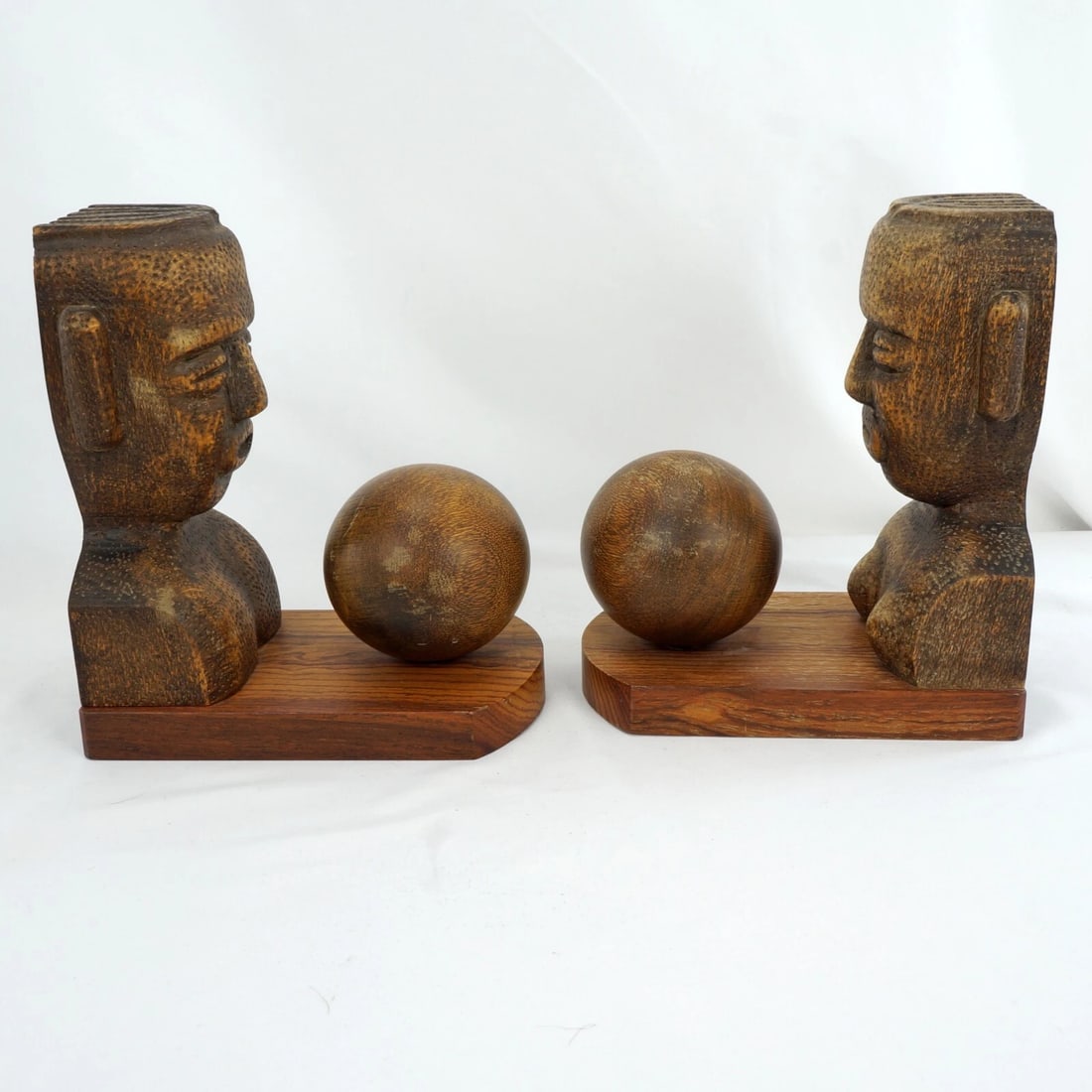 Pair Mesoamerican-Inspired Wood Bookends - 4