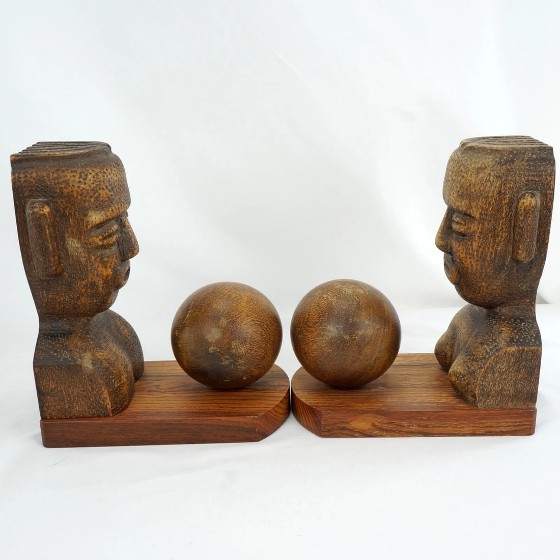 Pair Mesoamerican-Inspired Wood Bookends - 6