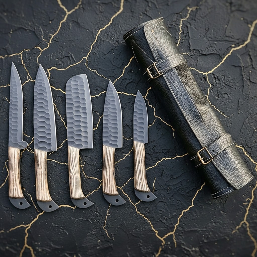 5pc Hand-Forged Carbon Steel Culinary Knife Set for Kitchen and BBQ Use (1 of 8)