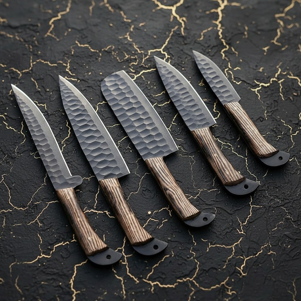 5pc Hand-Forged Carbon Steel Culinary Knife Set for Kitchen and BBQ Use - 4