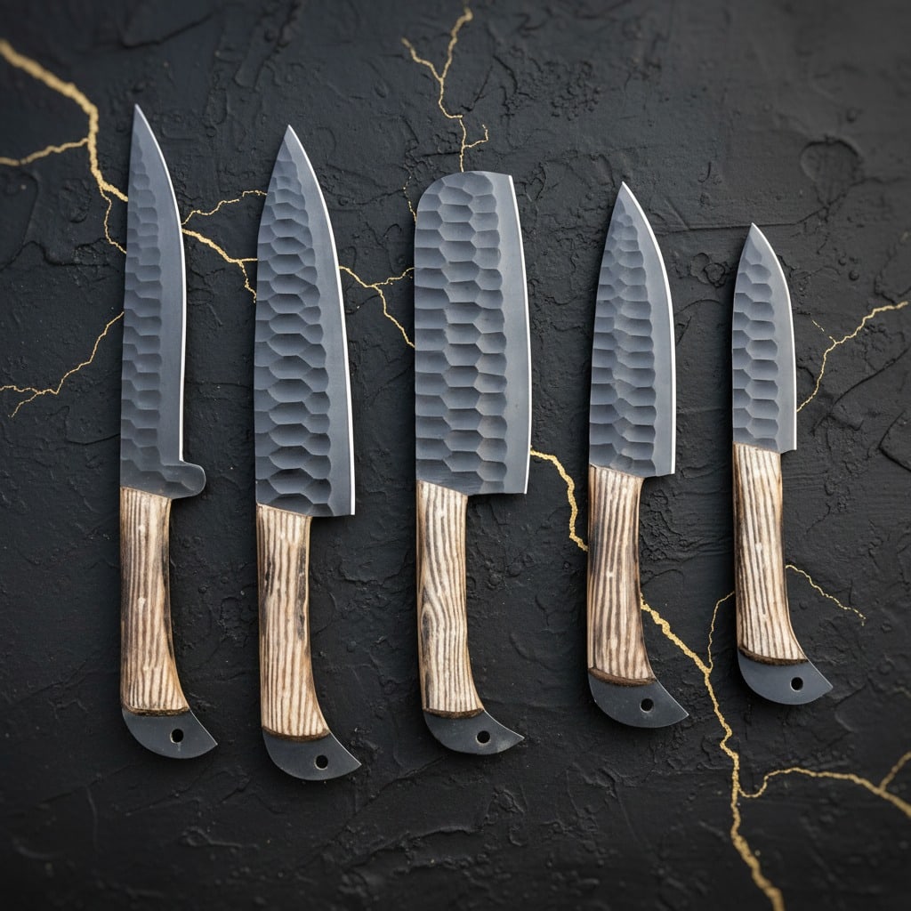 5pc Hand-Forged Carbon Steel Culinary Knife Set for Kitchen and BBQ Use - 5