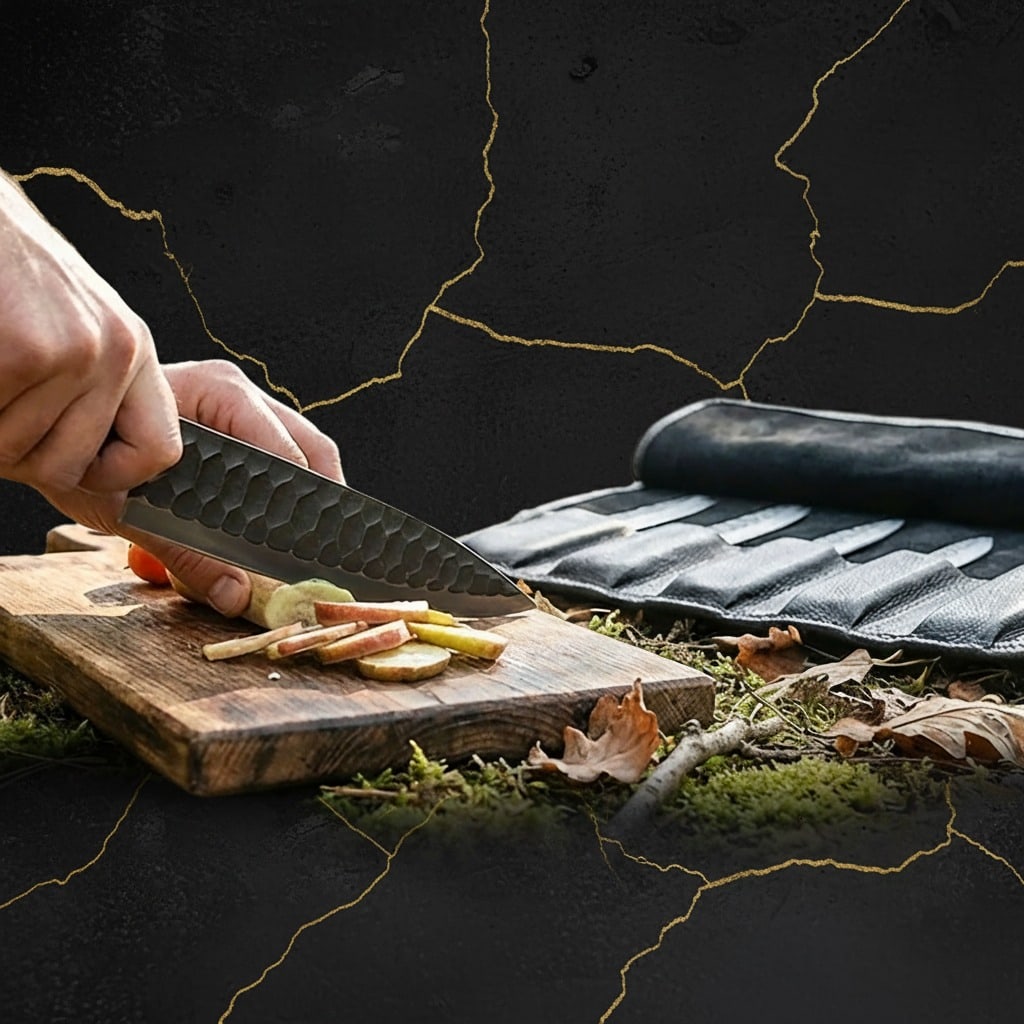 5pc Hand-Forged Carbon Steel Culinary Knife Set for Kitchen and BBQ Use - 6