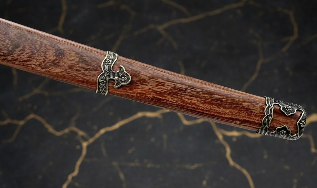 Folded Steel Japanese Tachi Samurai Sword Clay Tempered Rosewood Handle - 4