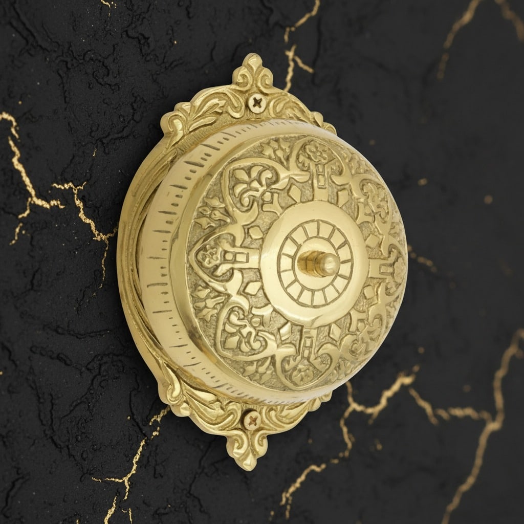 Vintage Style Brass Hand Crank Twist Doorbell Victorian Antique Finish: Title:Vintage Style Brass Hand Crank Twist Doorbell Victorian Antique Finish Description:This antique replica twist door bell features a classic Victorian design, providing a charming aesthetic for bo