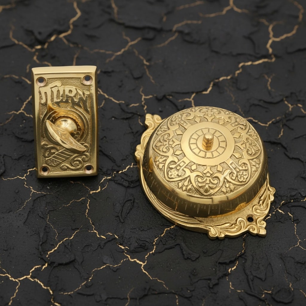 Vintage Style Brass Hand Crank Twist Doorbell Victorian Antique Finish - 3
