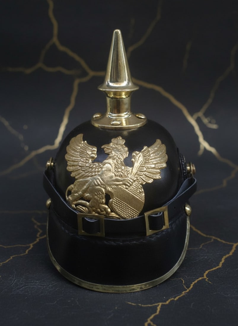 Antique Bavarian Pickelhaube Spiked Helmet Leather Prussian Military Headgear (1 of 1)