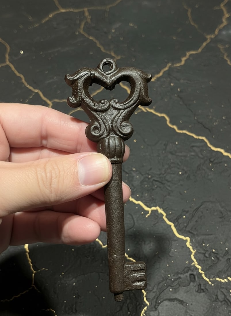 Victorian Heart Shape Cast Iron Bridge Padlock with Working Key Antique - 5