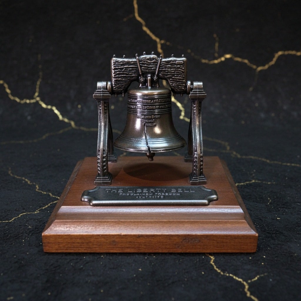 Vintage Metal Liberty Bell on Wood Stand Penncraft Reading PA Souvenir (1 of 5)