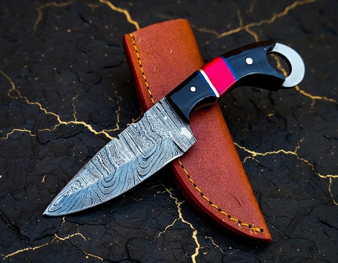 Hand Forged Damascus Steel EDC Fixed Blade Mini Neck Knife With Sheath: Title:Hand Forged Damascus Steel EDC Fixed Blade Mini Neck Knife With Sheath Description:This handmade Damascus steel mini neck knife is a high-quality, hand-forged tool designed for everyday carry (E