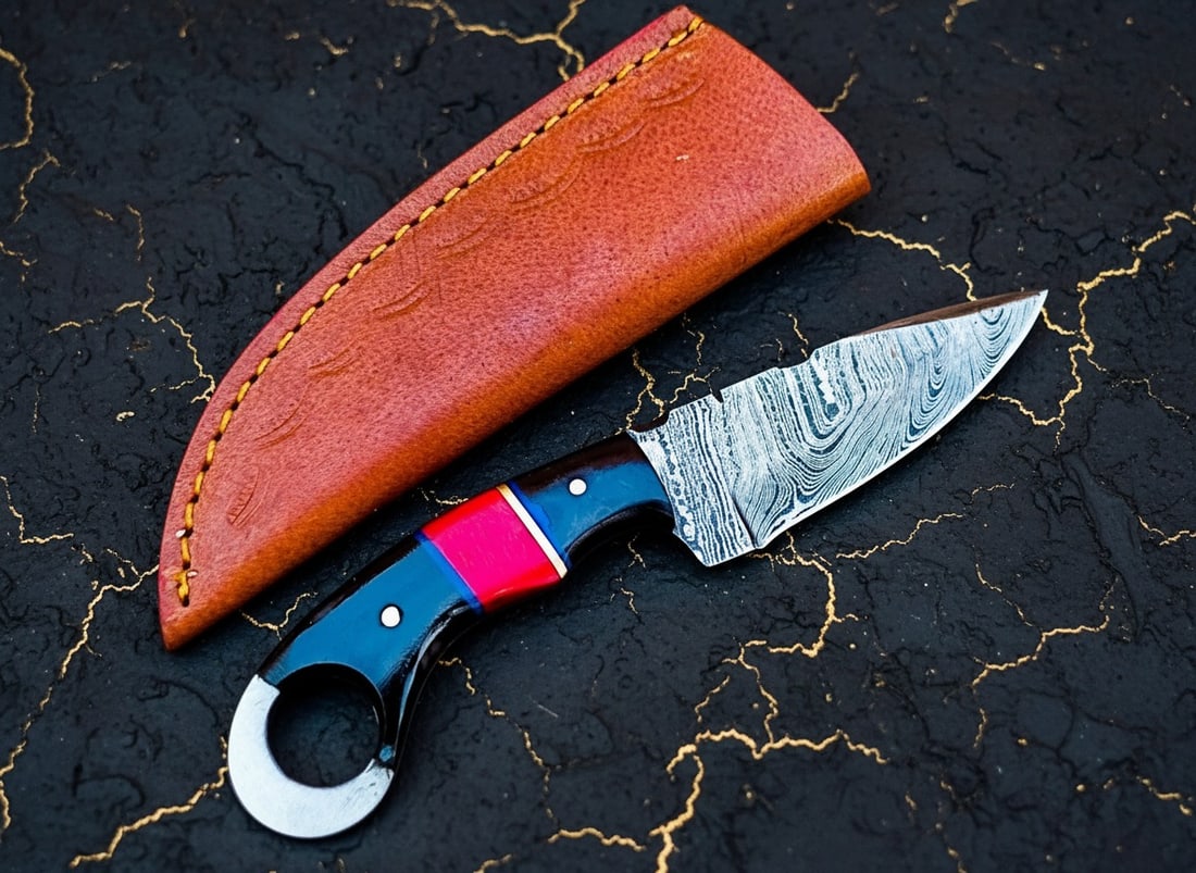 Hand Forged Damascus Steel EDC Fixed Blade Mini Neck Knife With Sheath - 2