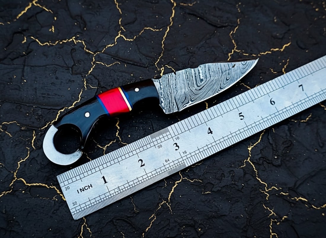 Hand Forged Damascus Steel EDC Fixed Blade Mini Neck Knife With Sheath - 3