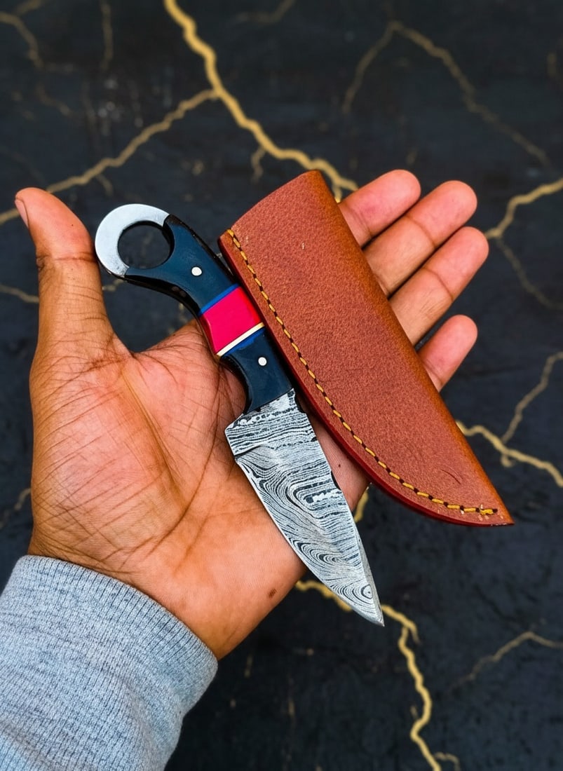 Hand Forged Damascus Steel EDC Fixed Blade Mini Neck Knife With Sheath - 4