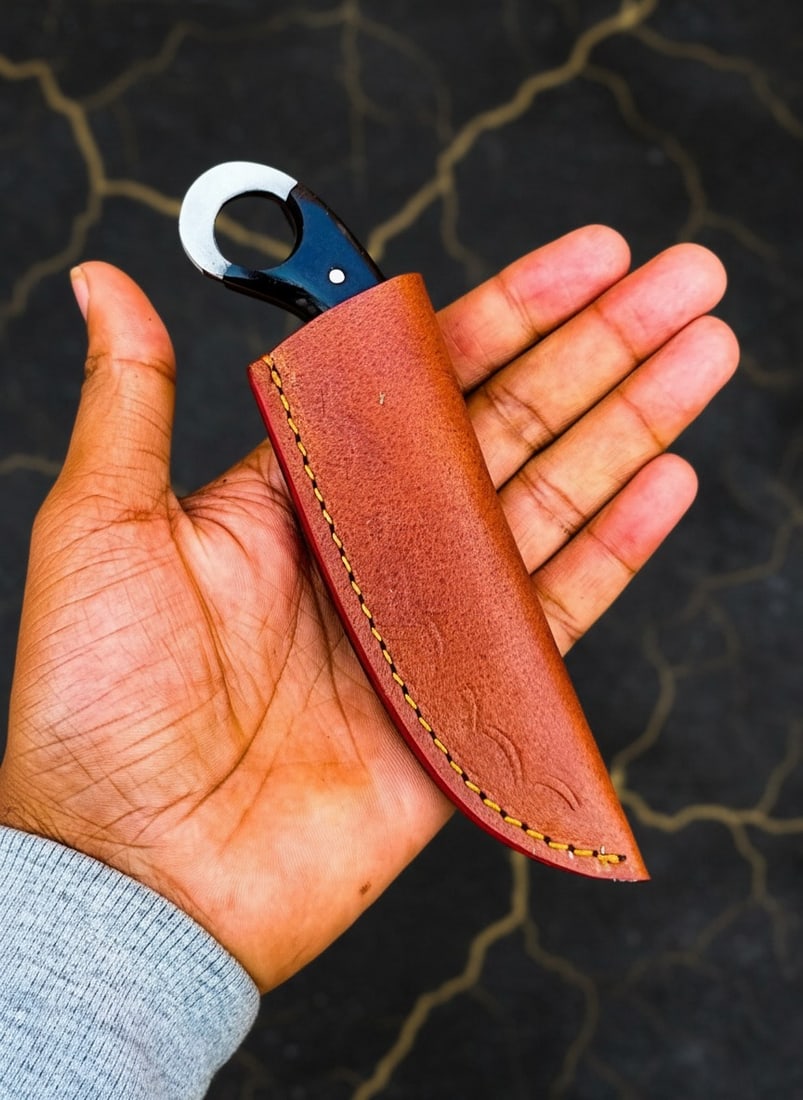 Hand Forged Damascus Steel EDC Fixed Blade Mini Neck Knife With Sheath - 5