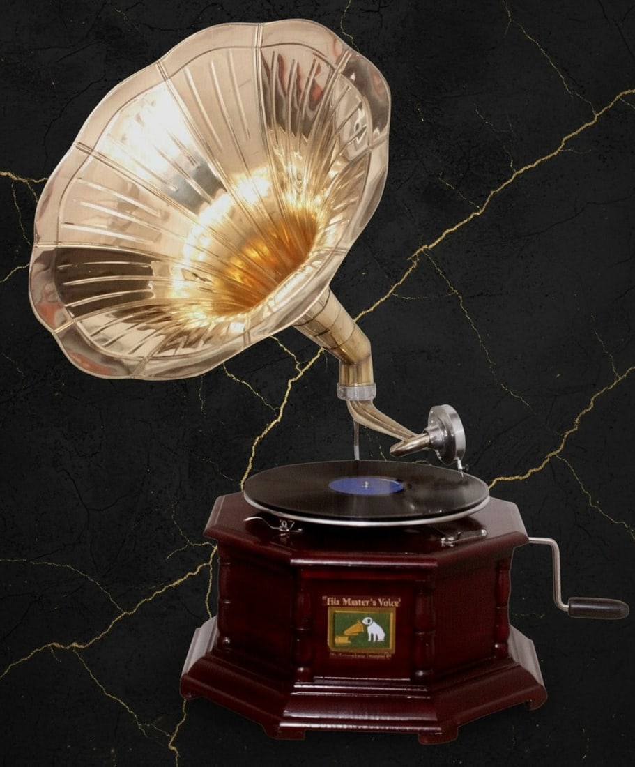 Antique Style Hexagonal Phonograph Brass Horn Hand Crank Music Player 78rpm (1 of 5)