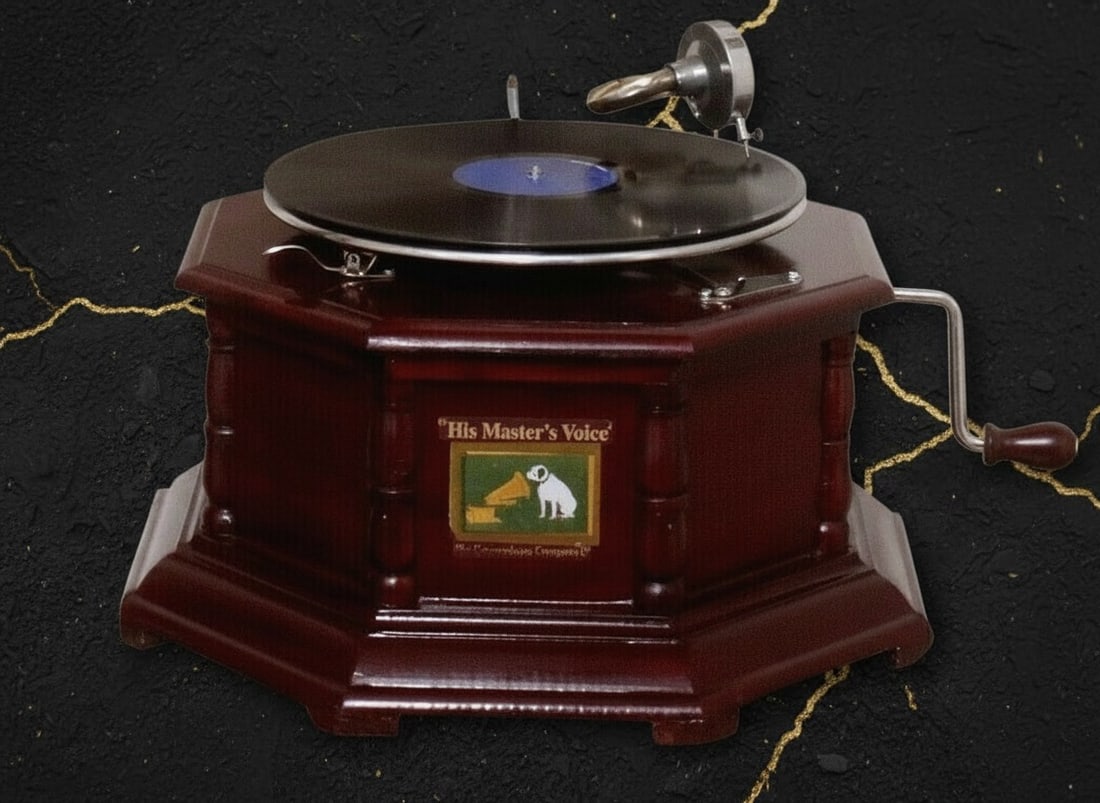 Antique Style Hexagonal Phonograph Brass Horn Hand Crank Music Player 78rpm - 3